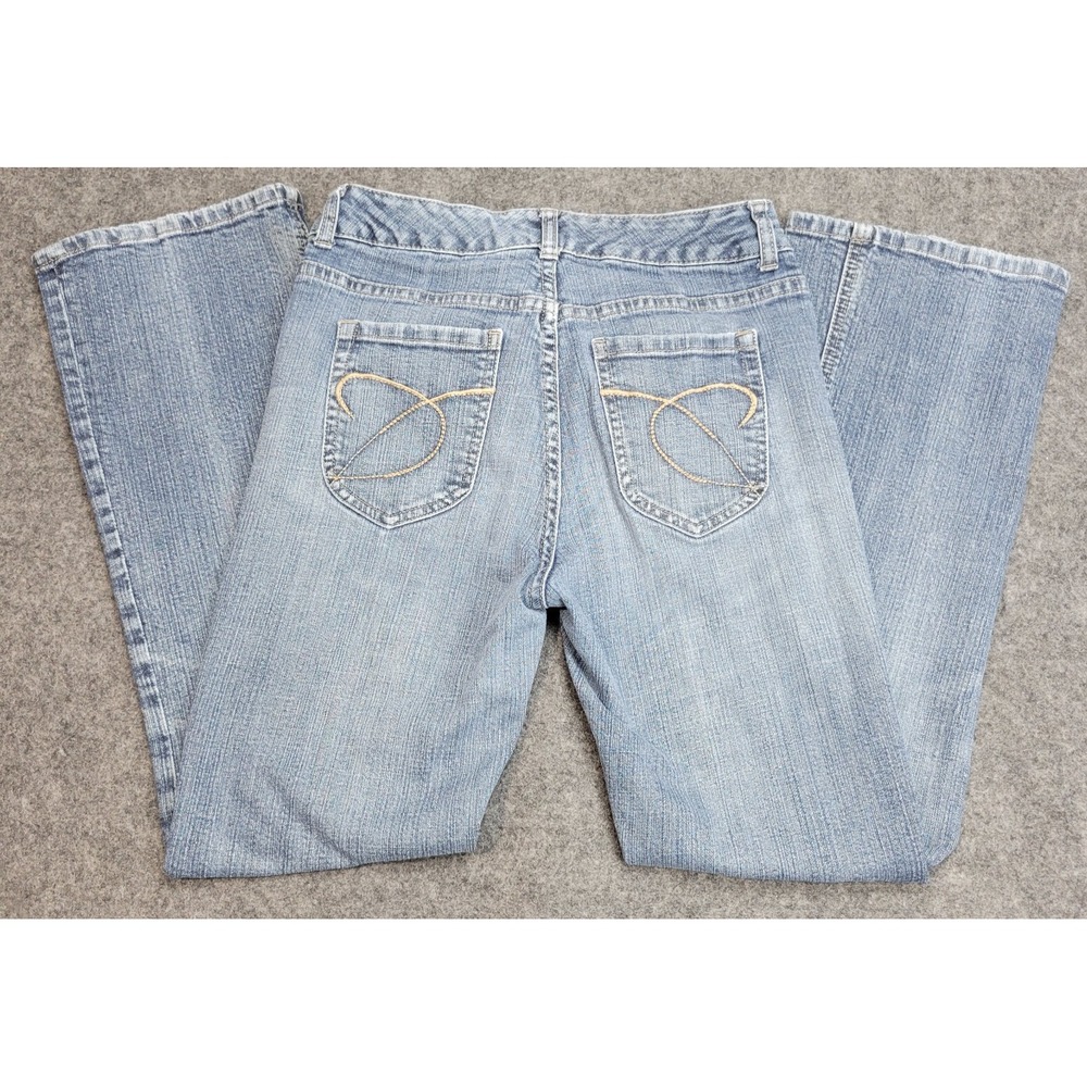 Chicos Platinum Jeans Womens 0 Short Blue Flare Embroidered Stretch Y2K Boho